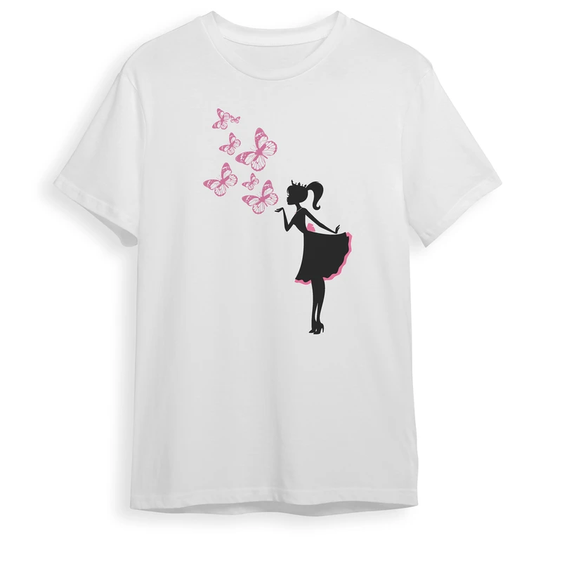 تی شرت آستین کوتاه زنانه مدل دختر و پروانه کد 0001