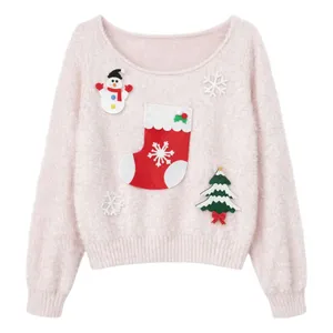 پلیور یقه قایقی زنانه مدل کریسمس 21196