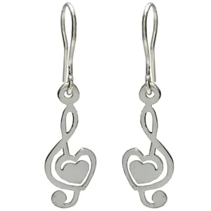 گوشواره نقره آویز زنانه مدل نت موسیقی با قلب