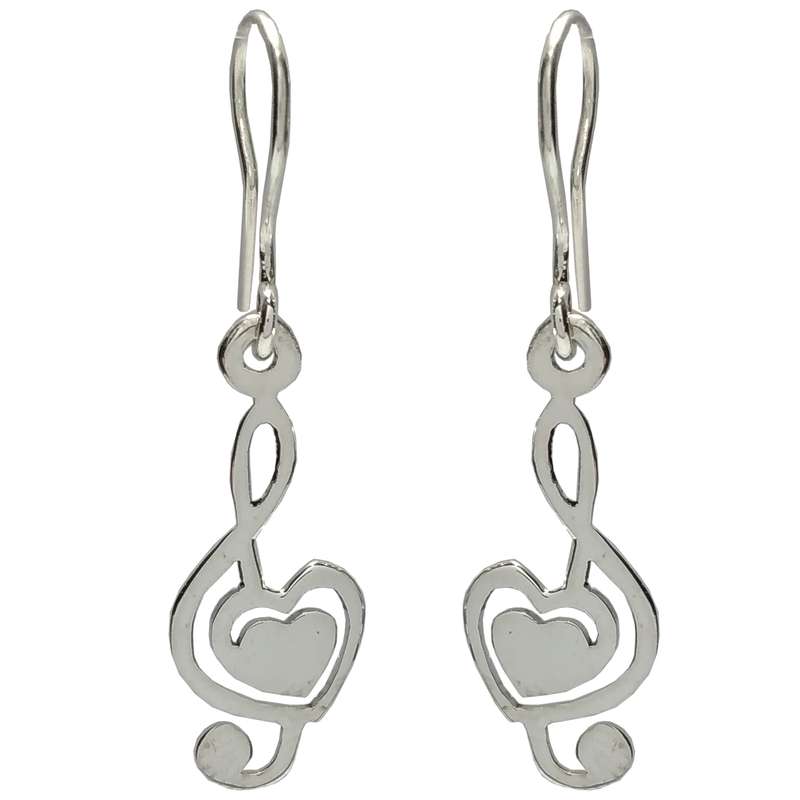 گوشواره نقره آویز زنانه مدل نت موسیقی با قلب