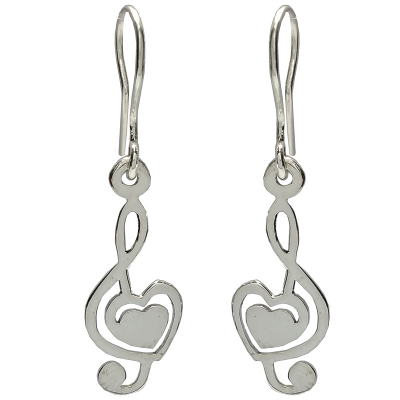 گوشواره نقره آویز زنانه مدل نت موسیقی با قلب