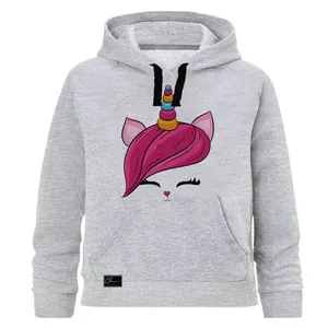 هودی دخترانه مدل تک شاخ کد J41 رنگ طوسی