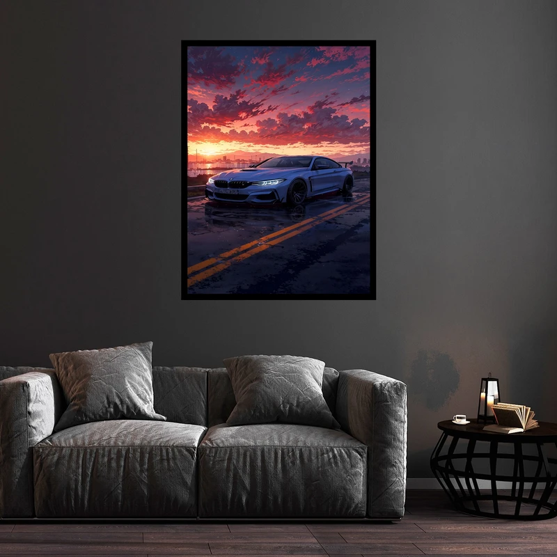 تابلو بکلیت طرح تصویر دکوری ماشین  بی ام و BMW  و خودرو مدل B-bu5763 فریم مشکی