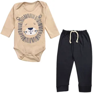 ست بادی و شلوار نوزادی مدل شیر کد 3677 رنگ کرم