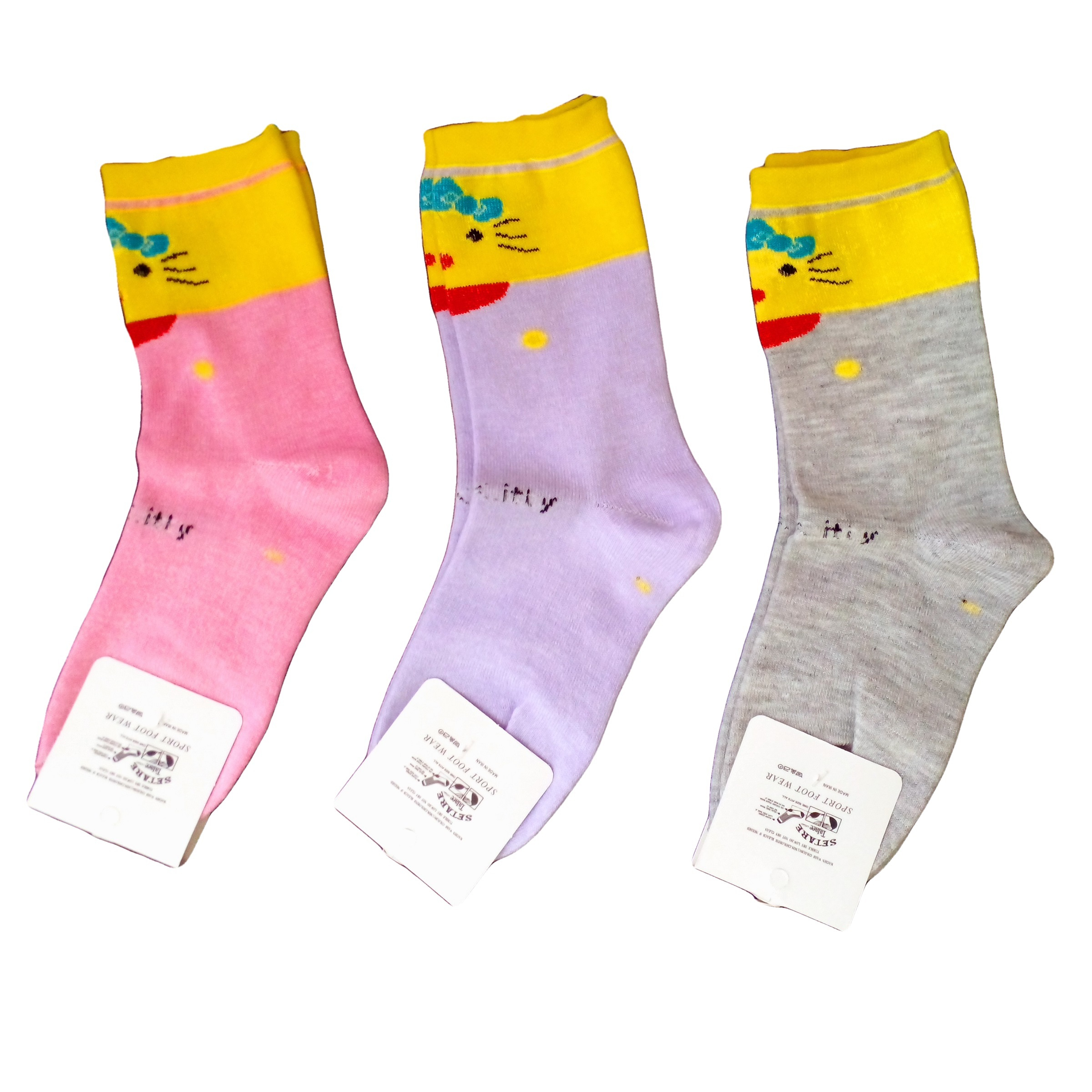 جوراب دخترانه مدل گربه مجموعه سه عددی