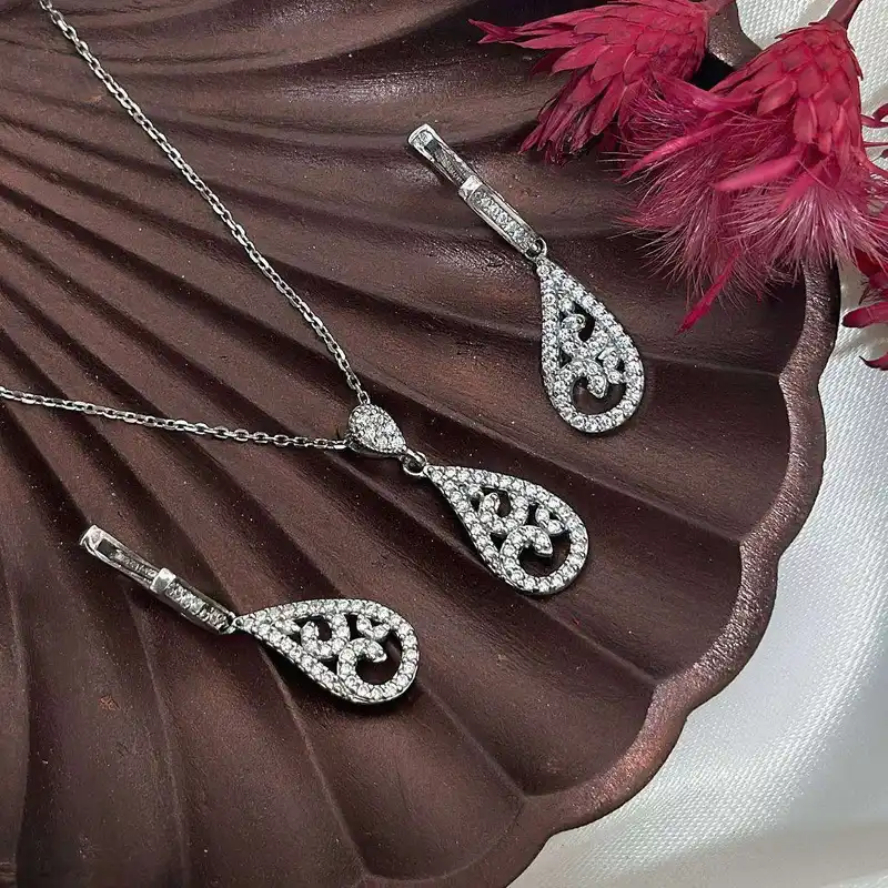 نیم ست نقره زنانه مدل اشک کد BF 37