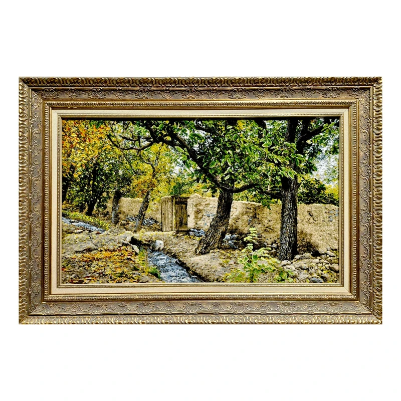 تابلو فرش دستباف طرح کوچه باغ تابستانی چله ابریشم برجسته کدD110