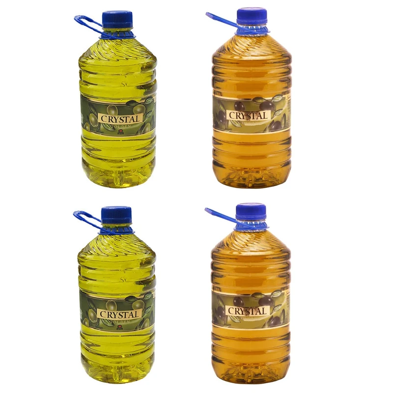 روغن زیتون بی بو کریستال طلایی و روغن زیتون فرابکر کریستال طلایی - 3000 میلی لیتر مجموعه 4 عددی