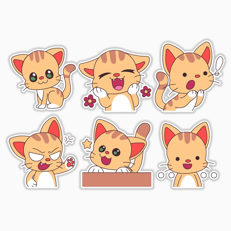 استیکر لپ تاپ و موبایل بووم طرح گربه مدل Kawai کد MR74 مجموعه 6 عددی