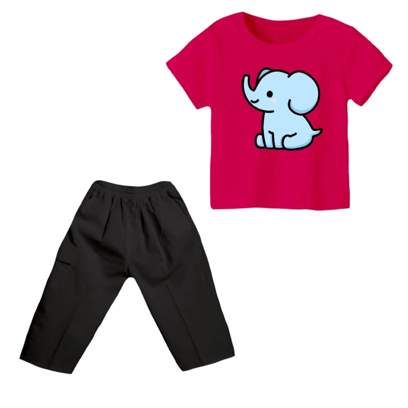 ست تی شرت و شلوارک دخترانه مدل فیل کد ۱۴