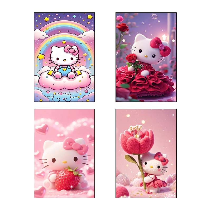 تابلو شاسي کارنيکا طرح هلو کیتی hello kitty کد 76681 مجموعه 4 عددی