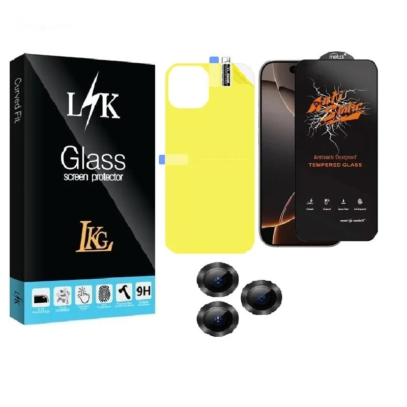 محافظ صفحه نمایش ال کا جی مدل LKK Antistatic مناسب برای گوشی موبایل اپل IPHONE 14 PRO به همراه محافظ پشت گوشی ولنز دوربین