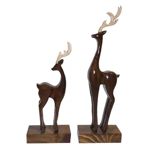 مجسمه چوبی طرح گوزن مدل 40228 مجموعه 2 عددی