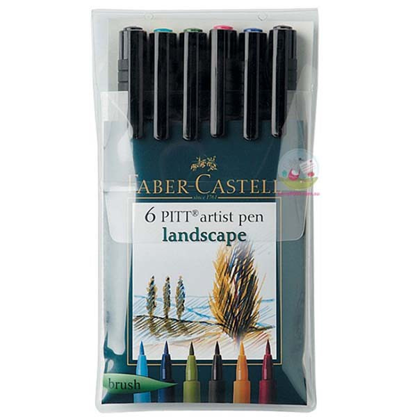 ماژیک حرفه ای 6 رنگ فابر کاستل مدل Brush PITT Artist طرح Landscape