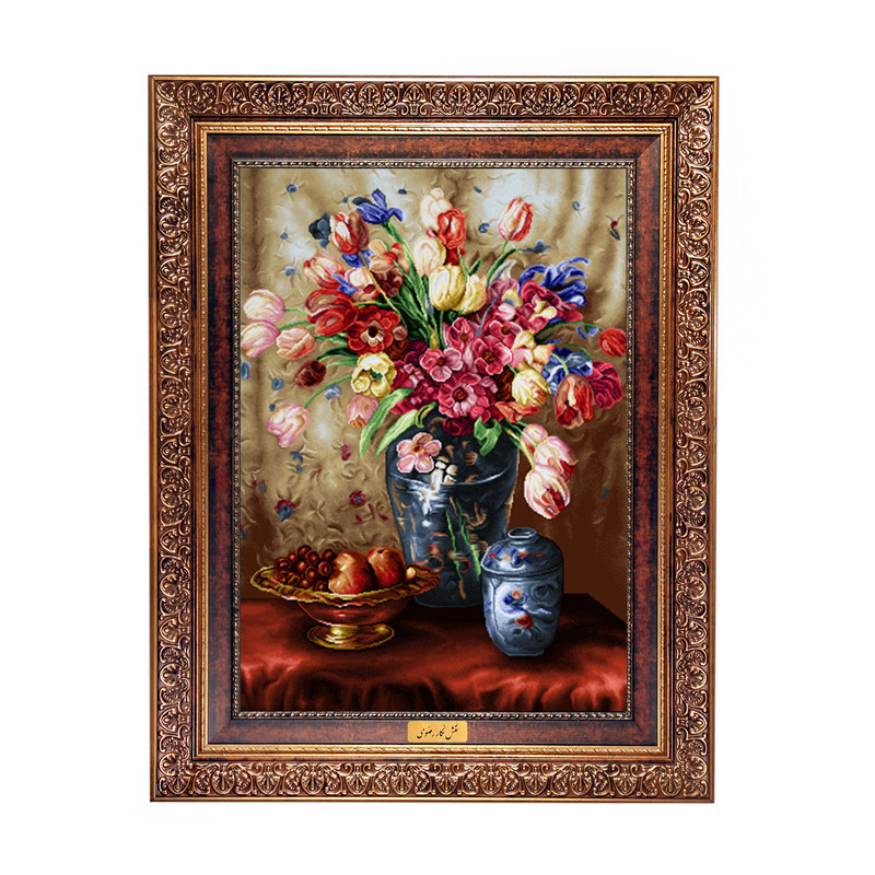 تابلو فرش ماشینی نقش نگار رضوی طرح گل کد 432C