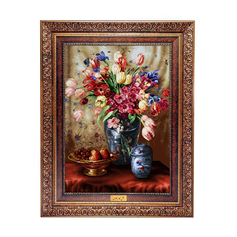 تابلو فرش ماشینی نقش نگار رضوی طرح گل کد 432C