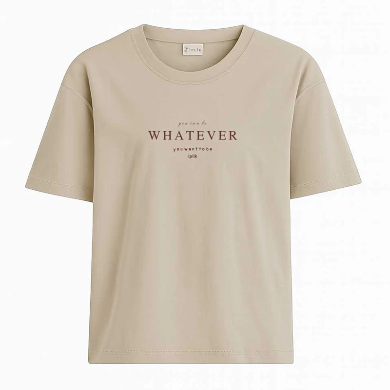 تی‌شرت اورسایز آستین کوتاه زنانه ایپلیک زی مدل فونت چاپ کد IP18.4