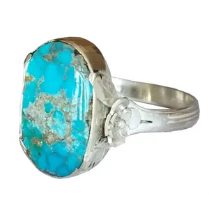 انگشتر نقره زنانه مدل دستساز گل رز فیروزه نیشابور 