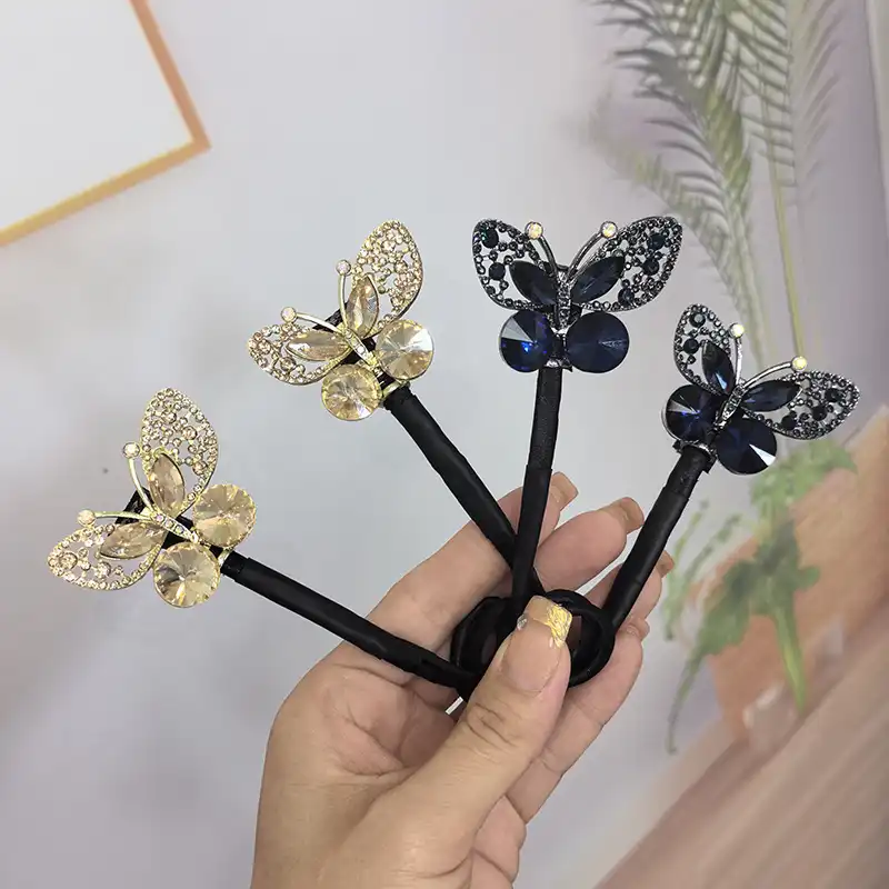 گیره مو زنانه مدل باندفر طرح پروانه کریستالی