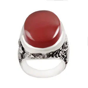 انگشتر نقره مردانه بازرگانی میلادی مدل سنگ عقیق یمنی کهنه رکاب دست ساز کد AM_1839