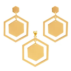 نیم ست طلا 18 عیار زنانه سهی مدل شش ضلعی SS04