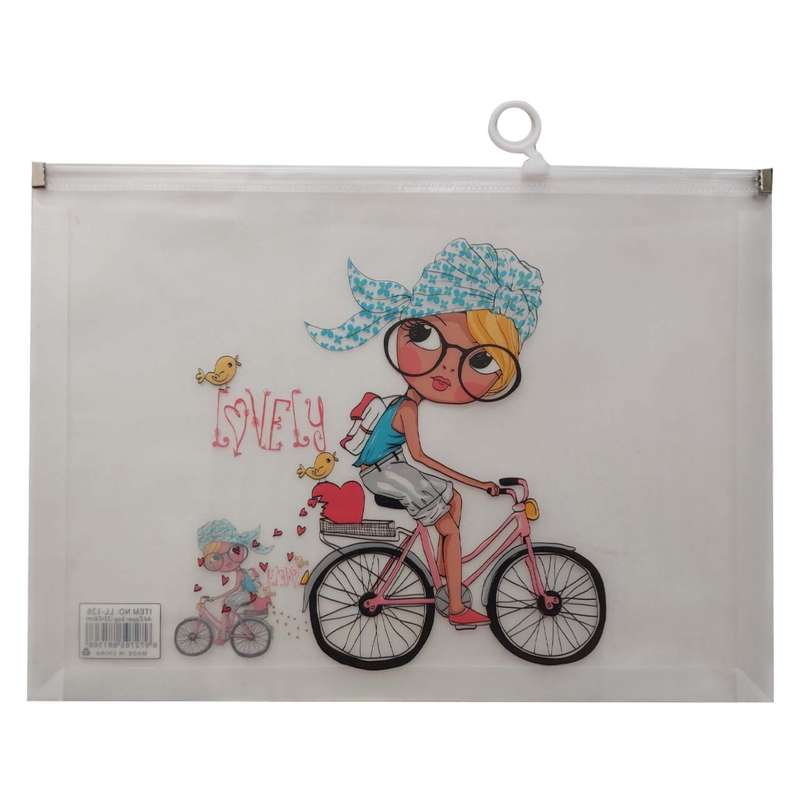 پوشه مدل زیپ دار طرح دختر دوچرخه سوار