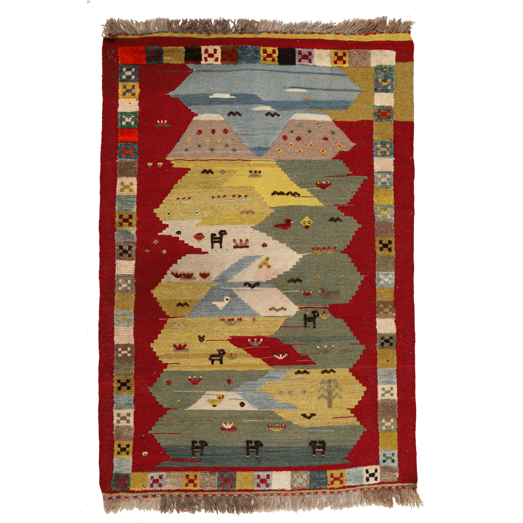 گلیم دستبافت یک و نیم متری طرح قشقایی کد 140352 