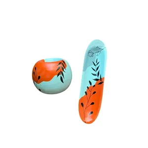 جاشمعی سفالی مدل مدرن نارنجی کد07 به همراه جاعودی