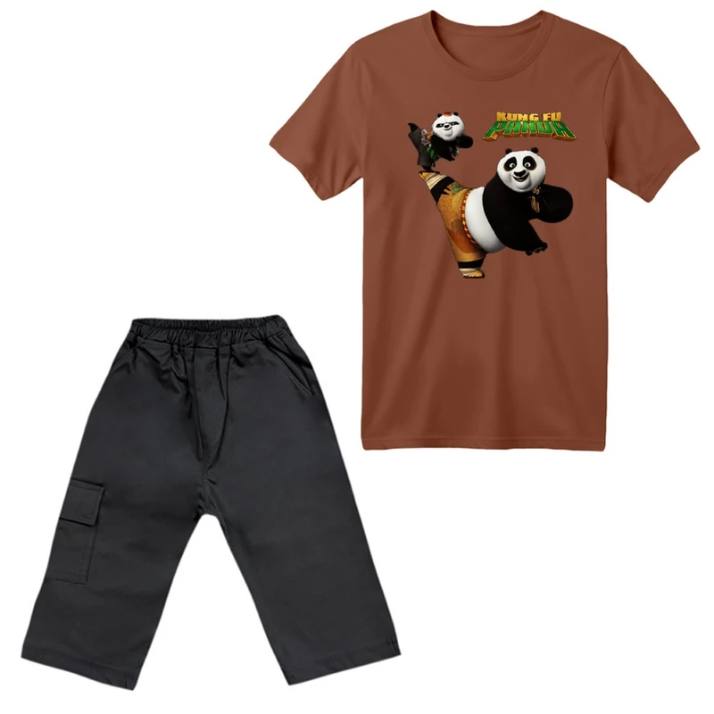 ست تی‌شرت آستین کوتاه و شلوارک پسرانه مدل پاندا کنگفوکار کد ۱