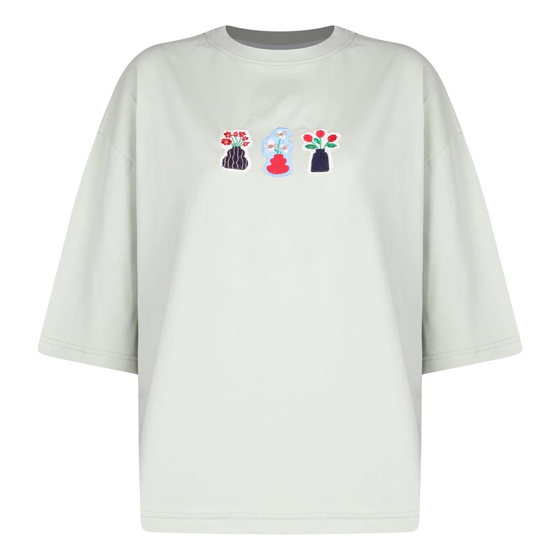 تی‌شرت آستین کوتاه زنانه مدل باکسی گلدان