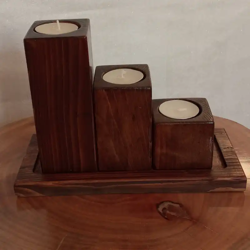 جاشمعی چوبی مدل J1020 مجموعه 3 عددی به همراه سینی