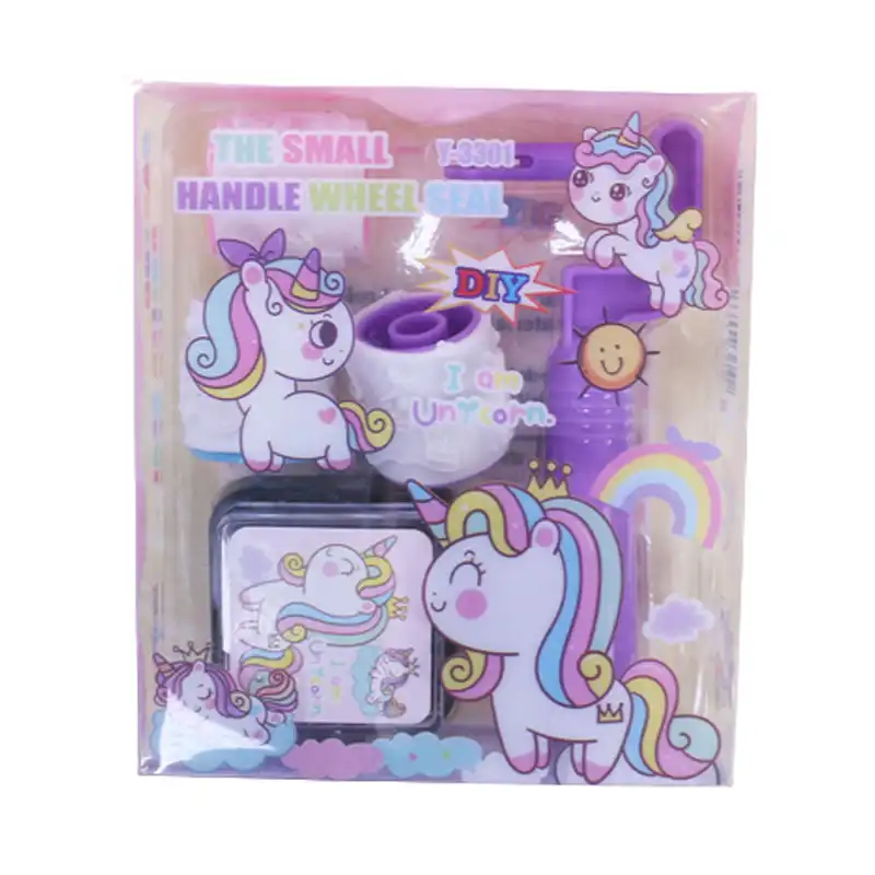 مهر مدل غلطکی طرح یونی کرن تک شاخ مجموعه 4 عددی به همراه استامپ