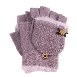 دستکش بافتنی زنانه مدل عروسکی کد 02 رنگ یاسی