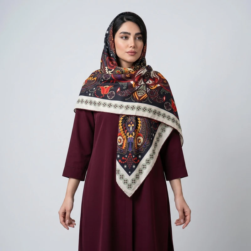 روسری زنانه مدل نخی کجراه پاییزه دست دوز کد 1366