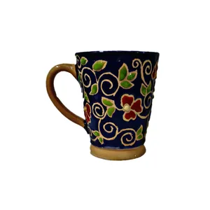 لیوان سفالی میناکاری مدل گل و بته