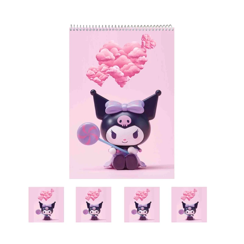 دفتر نقاشی 50 برگ مدل کرومی طرح کیوت کد Kuromi2 به همراه برچسب مجموعه 5 عددی