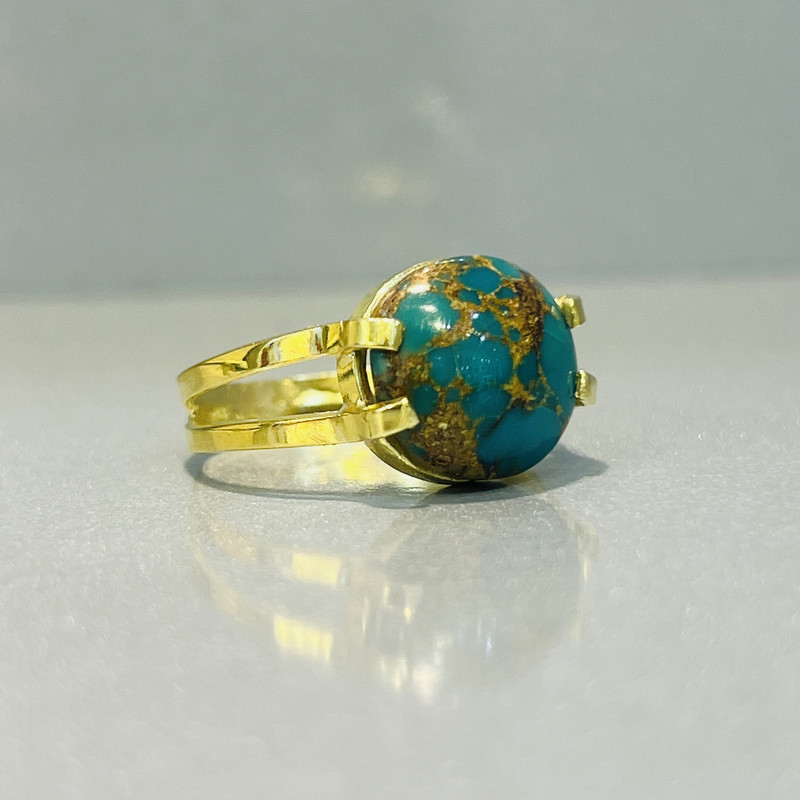 انگشتر نقره زنانه مدل 4چنگ دستساز با فیروزه نیشابوری 78-98