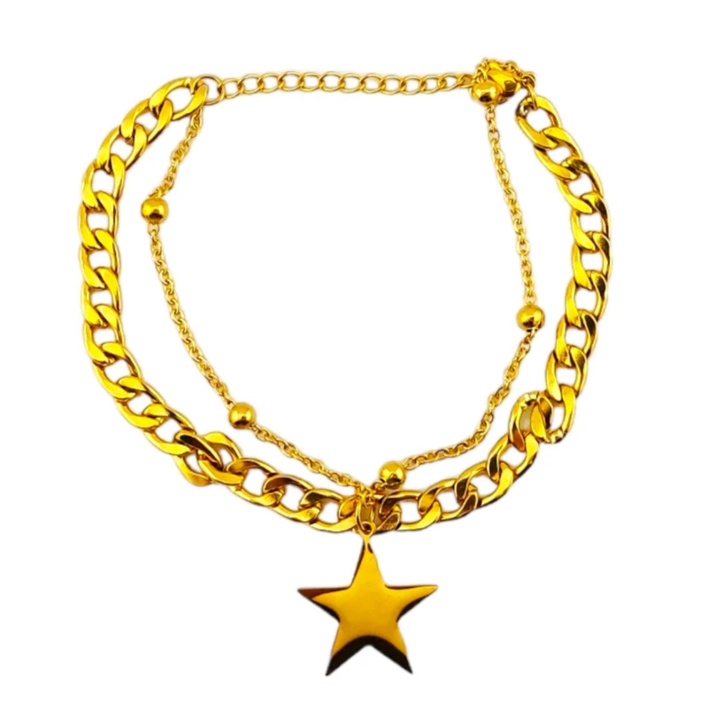 دستبند زنانه مدل استیل دولاین آویز ستاره ای کد PM 010