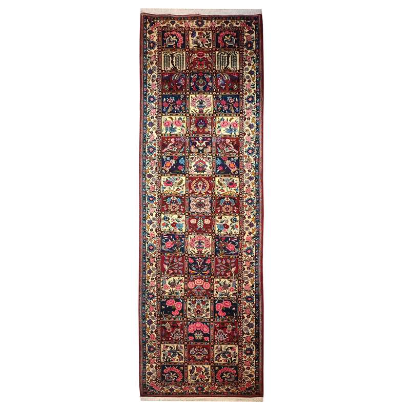 فرش دستباف کناره طول چهارمتری طرح خشتی مدل AA