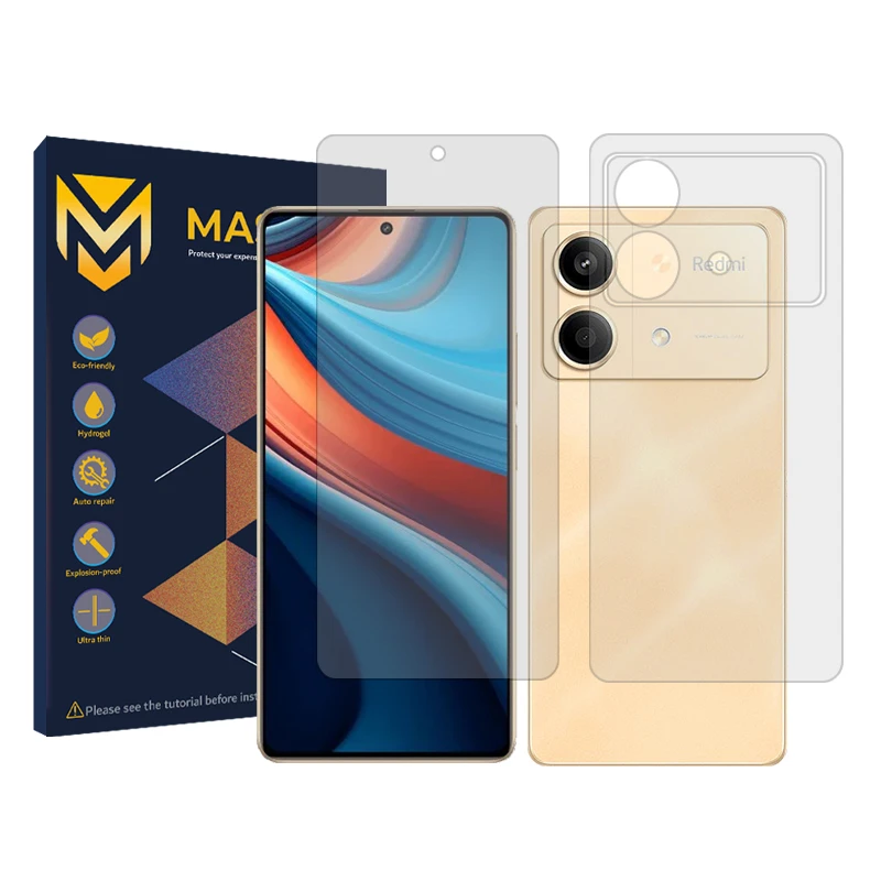 محافظ صفحه نمایش شفاف مستر مدل Resistant مناسب برای گوشی موبایل شیائومی Redmi Note 13R Pro به همراه محافظ پشت گوشی