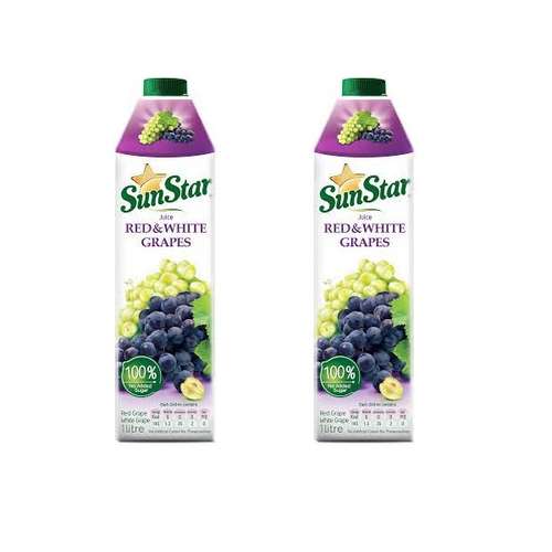 آبمیوه طبیعی انگور قرمز و سفید سان استار - 1 لیتر بسته 2 عددی