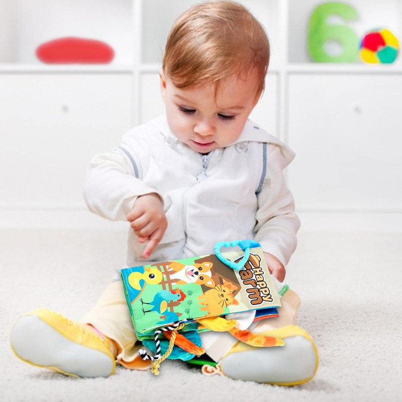 بازی آموزشی سمید مدل کتاب پارچه ای دست ورزی دم دار طرح مزرعه حیوانات اهلی