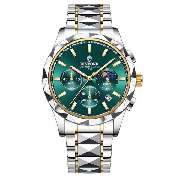 ساعت مچی عقربه‌ای کوارتز مردانه بین باند مدل الماسی کورنوگراف سه موتور فعال کد 107