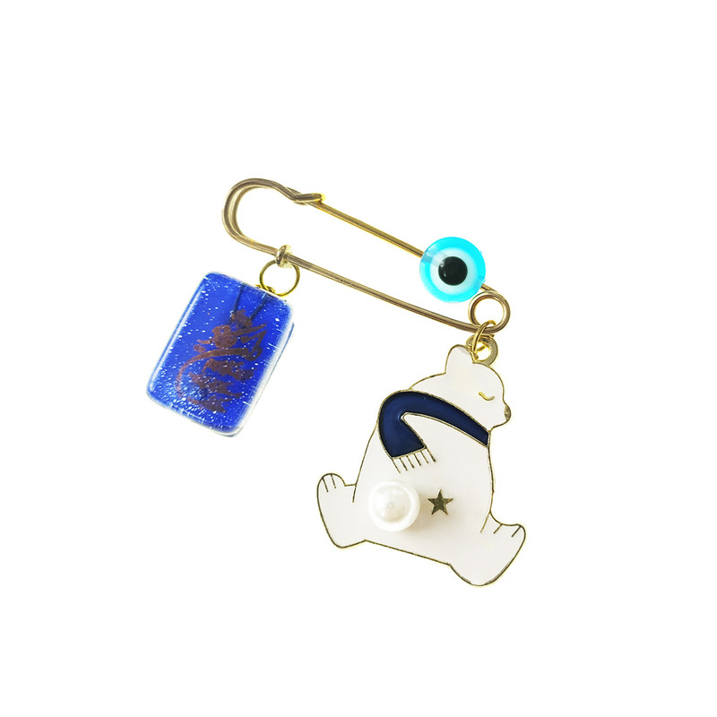 سنجاق سینه دخترانه مدل خرس قطبی و وان یکاد شیشه ای و مهره چشم نظر