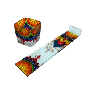 ست جاعودی وجاشمعی شیشه ای کد 05