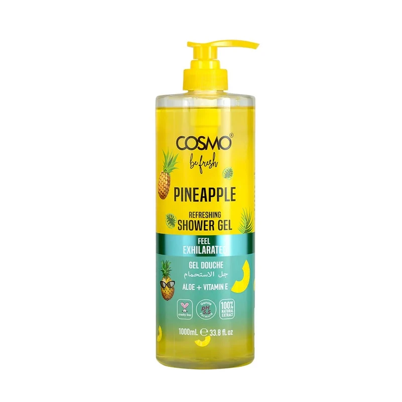 شامپو بدن کازمو مدل pineapple حجم 1000 میلی‌لیتر با رایحه شیرین و حاوی ویتامین ای، مناسب انواع پوست