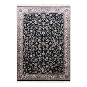 فرش ماشینی 700 شانه زمینه سرمه‌ای حاشیه کرم مدل افشان 2591