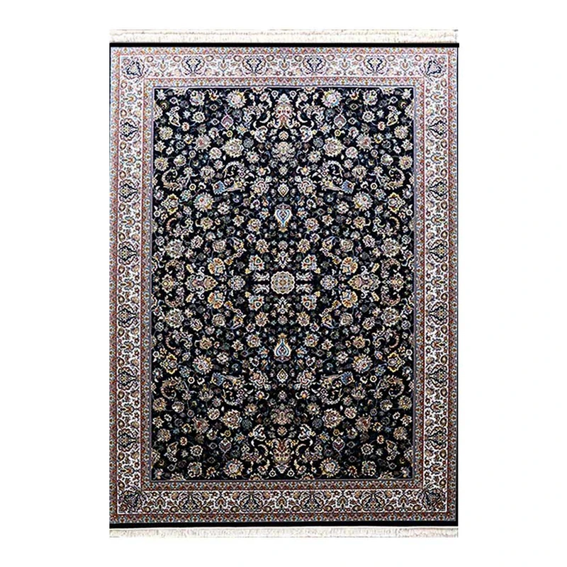 فرش ماشینی 700 شانه زمینه سرمه‌ای حاشیه کرم مدل افشان 2591