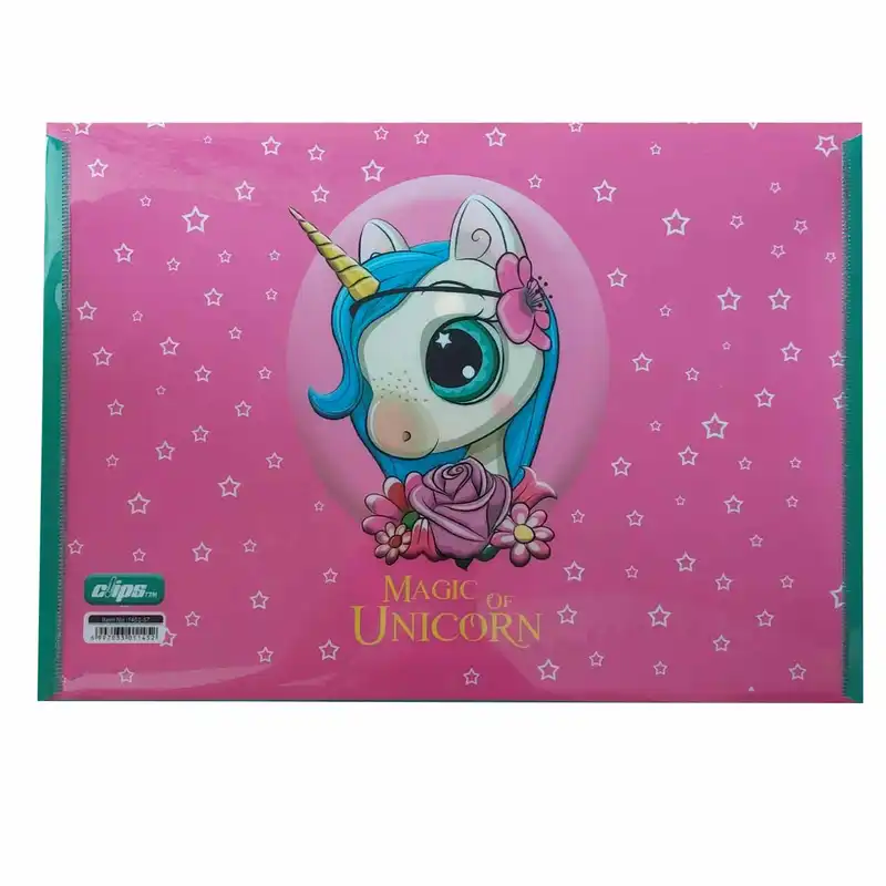 پوشه دکمه دار کلیپس مدل فانتزی طرح اسب تک شاخ کارتونی