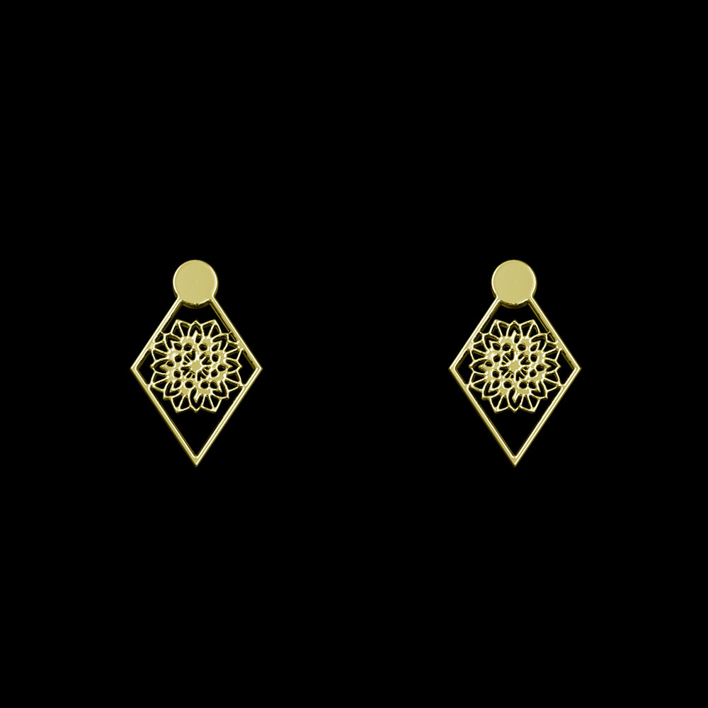 گوشواره طلا 18 عیار زنانه مدوپد مدل لوزی اسلیمی کد GA1-10267